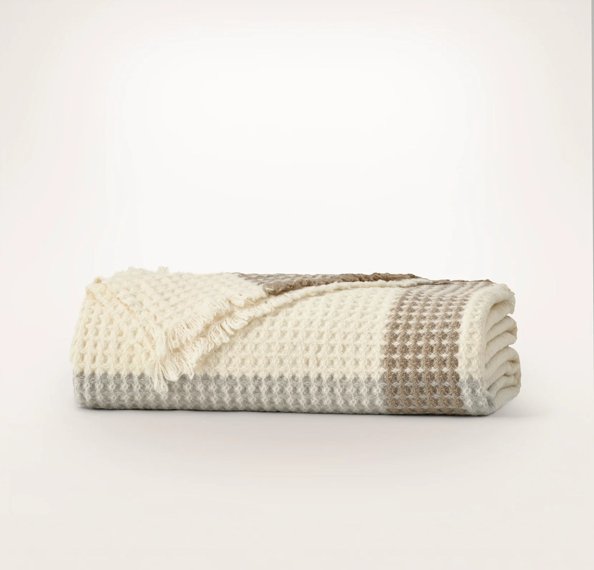 Heirloom Waffle Merino Bed Blanket - Cream/Pewter/Twig Plaid