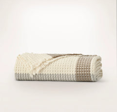 Heirloom Waffle Merino Bed Blanket - Cream/Pewter/Twig Plaid