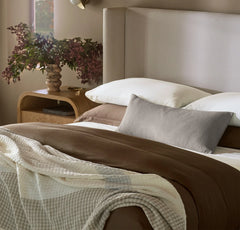 Heirloom Waffle Merino Bed Blanket - Cream/Pewter/Twig Plaid